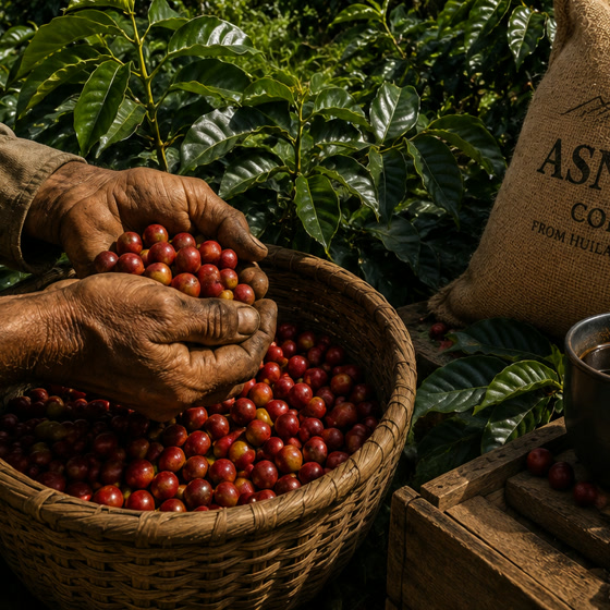 A farmer sorting cherries by hand over a woven basket